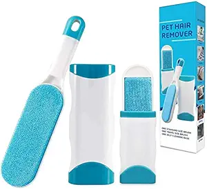 Juzr/Pet Fur and Lint Remover Pet Hair Remover Multi-Purpose Double Sided Self-Cleaning and Reusable Pet Fur Remover Magic Clean Clothing, Furniture, Home Clean Brush Set (Blue)