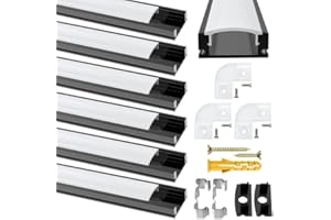 Chesbung LED Strip Diffuser, LED Aluminum Channel Black U-Shape Profile with Milky White Cover, End Caps and Mounting Clips Aluminum Extrusion 90 Degrees Connectors for LED Strip Lights