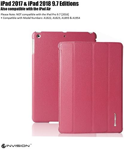 Invision iPad Case 9.7 inch 2018/2017 Protective Smart Cover with Triple-layer Protection &amp; Reinforced Impact Zones – Quality PU Leather Finish &amp; Microfibre Inner - Auto Sleep/Wake Function Hot Pink