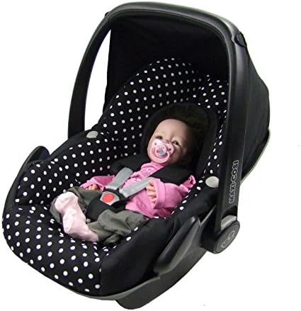 Bambini World Replacement Cover for Maxi Cosi Pebble Carseat Cover 5-Piece Complete Set * NEW * BLACK WITH WHITE SPOTS