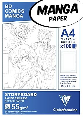Clairefontaine - 94037C Bloc Manga bloc - Storyboard 100 feuilles grille simple 21 x 29,7 cm Papier 55g Vendu à l'Unité