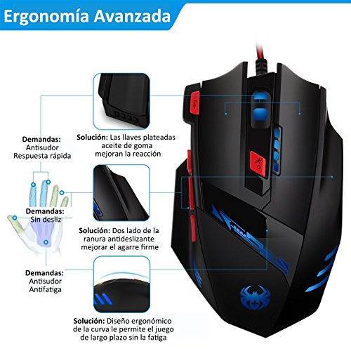 TopElek Rat  n Gaming profesional 9200 DPI  Ajuste de Peso  8 botones 13 modos de led luz para Gamer de alta precisi  n con cable 6 DPI ajustable 7 Color Ciclo de respiraci  n Win 8 7 XP Vista Mac OS