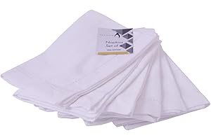 Penguin Home - Look 100% de Lino con servilletas de hemstictch faggoting - 45 x 45 cm - Juego de 6, algodón, Blanco Completo, 45 x 45 cm