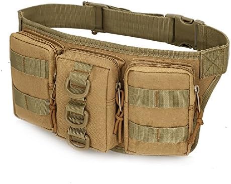 Babimax Tactical Waist Pack Army Military Fanny Pack Outdoor Hiking Climbing Hunting Fishing Shopping Travel Waterproof Waist Bag (Khaki)
