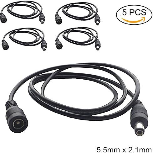 Eleidgs 5 PCS 1 Meter 2,1mm x 5,5mm DC 12V Adapterkabel DC Stecker Verlängerungskabel Stecker auf weiblich schwarz, für LED, CCTV, Auto, Monitore und mehr ( 3,3ft )
