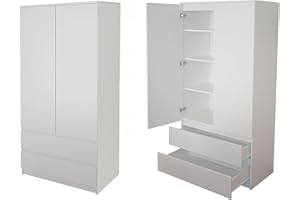 ‎HOME COLLECTIVE Home Collective Kleiderschrank Schrank Mehrzweckschrank Haushaltsschrank 90x50x180 cm (BxTxH) mit 2 Schubladen, 3 Einlegeböden & Kleiderstange – robust, platzsparend & vielseitig | Weiß