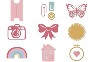 Craftelier - Set de 9 Troqueles Mini Básicos para Cualquier Temática | Incluye Troqueles con Forma de Clips, Mariposa, Lazo, Cámara de Fotos, Tab, Blonda, Bastidor, Arcoíris y Casita