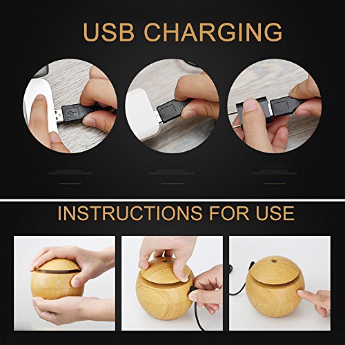 EgoEra® 130ml Ultraschall ätherisches öl Aroma Diffusor Luftbefeuchter, Holz Korn Aromatherapie Diffusor Maschine, Luftbefeuchter Luftreiniger mit 6 Farben ändern LED Lichter, Wasserlos Automatische Abschaltung - 6