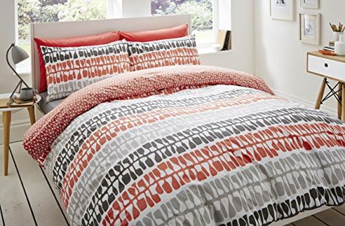 Lotta Jansdotter Follie Coral Double Duvet cover Set includes 2 Pillowcases, 100% Cotton, Coral, Double, Set of 1