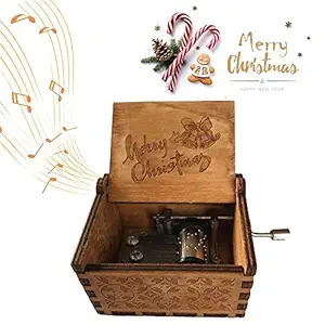 CAAJU Wood Merry Christmas Music Box, Caaju Hand Crank Engraved Musical Box Vintage Wooden Classic Music Box Crafts, Play the Tune Merry Christmas, Birthday Christmas for Kids (Multicolor)