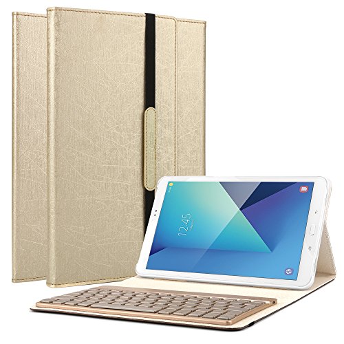 Boriyuan Samsung Galaxy Tab S2 9.7 Bluetooth Tastatur Hülle Keyboard Leder Case Cover mit Alu Bluetooth Tastatur (Deutsche QWERTZ) abnehmbar für Samsung Galaxy Tab S2 9.7" SM-T810/T815 (Gold)
