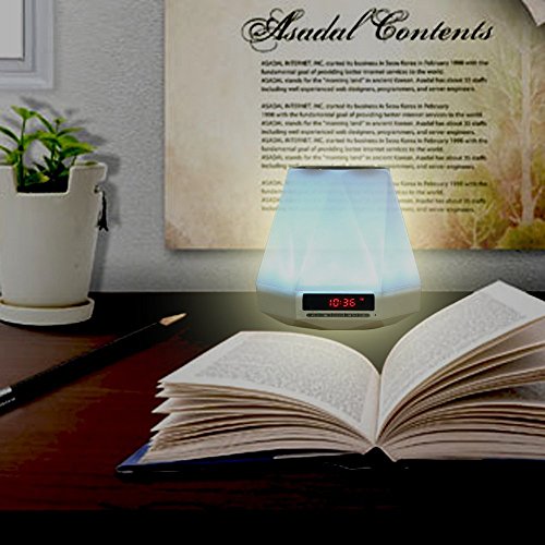 SOLMORE LED Bluetooth Lautsprecher Speaker Lampe Lichtwecker Multi Funktion Farbwechsel Stimmungslicht Mini Nachtlich Wecker Wireless Stereo Musik Sound Spielen mit Eingebauten Wiederaufladbaren 1500mAh Batterie/ USB Kabel /TF Karte Unterstützt für Handy Smartphone Tablets Laptop PC und andere Bluetooth Geräte für Tischlampe Schreibtischlampe Tischdeko Kinder Zimmer Outdoor Camping Geschenke - 7