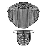 Ver a través del diseño de malla, lentejuelas lunares de plata en todo el conjunto. Cuello con botón.