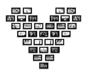 Swadesi Stuff Wooden Wall Hanging Heart Shape Photo Frame Collage (Set of 31, Black)