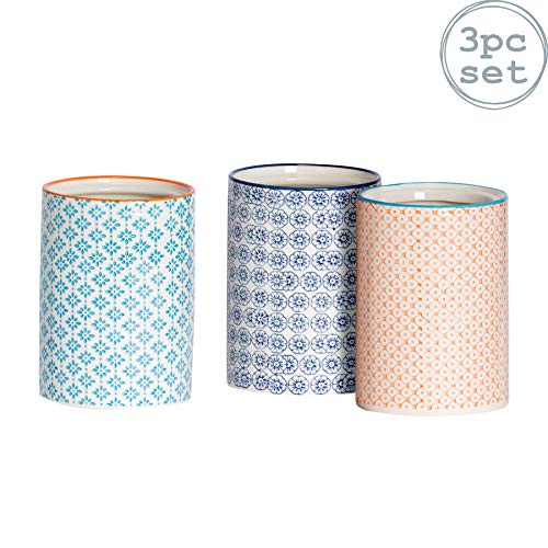 Nicola Spring Patterned Porcelain Kitchen Utensil Pots - Set Of 3