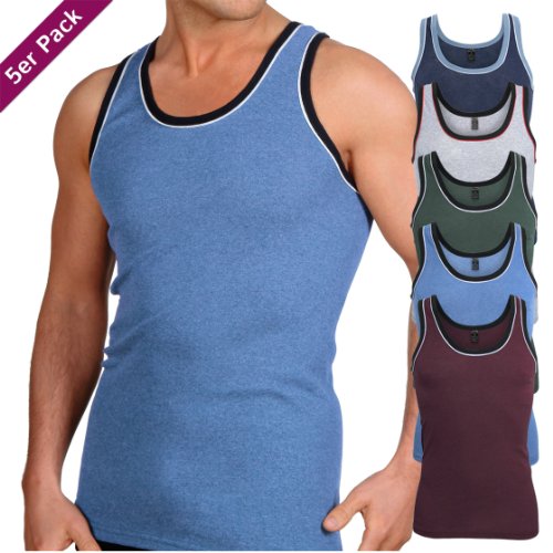 5 Stück MT® Feinripp Tanktop Melangefarben – Herren Unterhemd Achselhemd im 5-Farb-Pack - 2