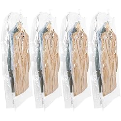 TAILI Sacs de Rangement sous Vide Suspendu & Solide Lot de 4 Housse de Rangement sous Vide avec 5 Crochets 4 Long 135x70x38cm 80% Gain de Place Idéal pour Ranger Vêtements - Transparent