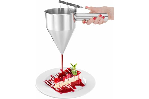 Royal Catering Entonnoir à Piston RCFT-1.3 (inox, ouverture de 8 mm avec bouchon, capacité de 1,3L, 8 mm, incl. socle de maintien)