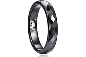 NUNCAD Bague en Tungstène 4mm pour Femme et Homme– Finition Facettée Diamantée – Gravure Personnalisée Boîte Cadeau – Noir/Bleu/Or Rose