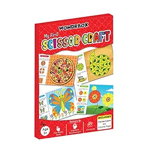 WONDRBOX Paper Scissor Art and Craft Kit for Girls, Includes 12 Paper Crafts, Child-Safe Scissor and Glue