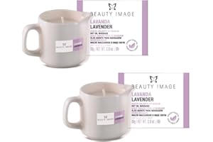 BEAUTY IMAGE Pack de 2 Velas de Masaje Grandes - Aroma Lavanda. [de 4 a 5 Masajes de Cuerpo Entero cada Vela]. Aceite Caliente para Masaje Profesional. Calidad Hecho en Europa. Masaje Sensual.
