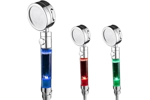 INSPIREPRO Alcachofa de ducha con iLUMINACIÓN Y Sensor de temperatura , se ilumina según rango de temperatura (3 colores), SIN BATERIA, rociador Antical con luz en el mango según temperatura, cabezal tipo Spa