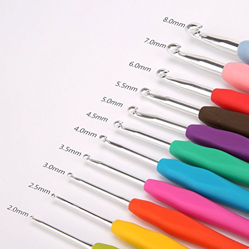 Luxebell Häkelhaken Set 11 Stück Bunte Ergonomische Soft Gummi Comfort Grip Häkeln Stricken Nadeln 32 Zubehör Kit Haushalt Werkzeug mit tragbaren Tasche (Grün) - 2