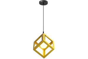 iDEGU Suspension Luminaire Moderne Lustre Forme Cube Lampe de Plafon de Style Géométrique en Métal E27 Plafonnier pour Chambre Salon Restaurant - 16CM, Jaune