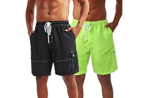 LARGERED 2 pack de pantalones cortos de natación para hombre, pantalones cortos de playa, pantalones cortos de surf de secado rápido