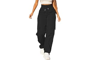 TACNISEYW Cargo Pants for Women UK High Waist Combat Trousers with Multiple Pockets Solid Color Drawstring Tracksuit Bottoms Baggy Lightweight Wide Leg Trousers Ladies Casual Jogging Pants Hiking Walking