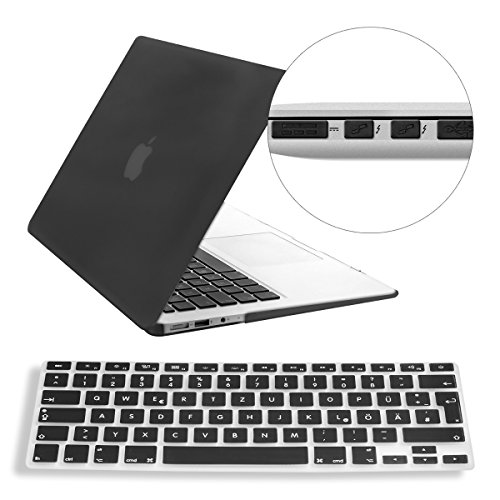 kwmobile 3in1 Set: Crystal Hülle für Apple MacBook Air 13" (Modelle ab Mitte 2011) Hard Case - transparente 2-teilige Schutzhülle Cover Tasche in Schwarz + 12er Staubschutz-Set + Keyboard Skin Tastaturschutz