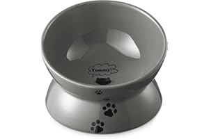 Y YHY Cat Bowls, 3.6 x 5.0inch Raised Cat Bowl, 15° Tilted Elevated Cat Bowl, Premium Ceramic Pet Dishes & Bowls, Cat Food & Water Bowls, Cat Feeding Bowls for Cats & Small Dogs, Dishwasher Safe-Grey