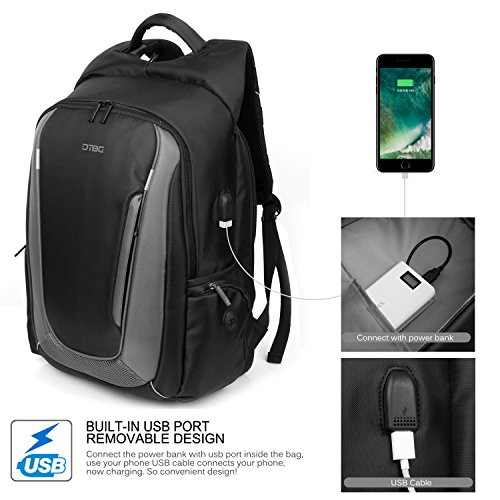 DTBG 17,3 Zoll Laptop Rucksack mit USB Port Nylon Rucksack Reise Rucksack Wasserdicht Rucksack für 17 – 17,3 Zoll HP / Dell / Asus / Lenovo / Männer / Frauen (Schwarz) - 2