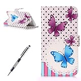 LG Nexus X5 Schutzhülle,LG Nexus X5 Lederhülle,JAWSEU Elegant Schmetterling Blume Retro/Vintage Design Farbmalerei Bunt Gemalt PU Leder Folio Flip Wallet Hülle Etui im Bookstyle Brieftasche Handyhülle Case Cover mit [Ständerfunktion] und [Kartenfächer] für LG Google Nexus X5 &1xSchwarz Glitzer Bling Eingabestift-