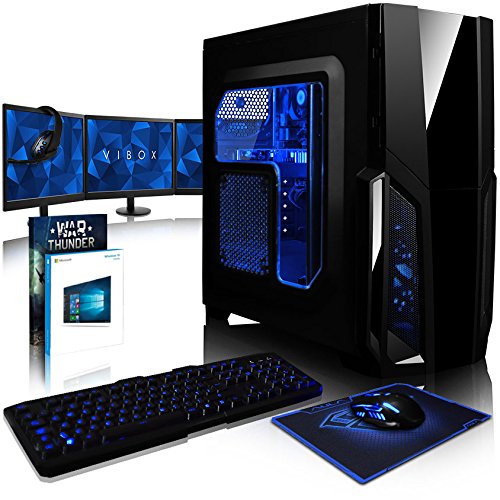 VIBOX Pyro GLR7TX-108 Komplett-PC Paket Gaming PC - 4,0GHz AMD Ryzen 1800X 8-Core CPU, GTX 1080 Ti, leistungsfähig, Desktop Gamer Computer mit Spielgutschein, 3x Dreifach 22" Monitor, Gamer Tastatur & Mouse, Windows 10, Blau Innenbeleuchtung, lebenslange Garantie* (3,6GHz (4,0GHz Turbo) AMD Ryzen 7-1800X Octa 8-Core Prozessor CPU, Nvidia GeForce GTX 1080 Ti 11GB Grafikkarte, 32GB DDR4 2133MHz RAM, 480GB SSD, 2TB Festplatte, EVGA 750w Netzteil, Storm Blau Gehäuse, AM4 Mainboard)
