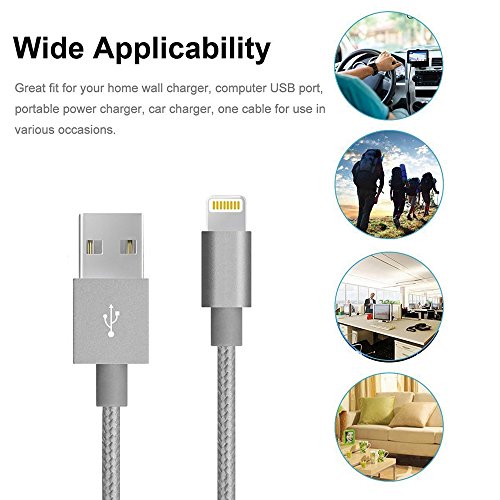 Nylon iPhone Lightning Ladekabel-[Lebenslange Garantie]-TUOYA Nylon Apple iPhone Lightning to USB3.0 Datenkabel, Hi-Speed Sync und Schnelles Lightning Ladekabel Syncwire mit 8 Pin Aluminium Steckerr für Apple iPhone 7/ 7 Plus/ 6s/ 6s Plus/ 6/ 5/ SE/ iPad Air/ iPad 4/ iPad mini/ iPod nano 7/ iPod (2pack-6,6ft/2m, Grey) - 6