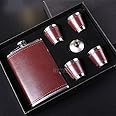 NETXE Leather Stainless Steel hip flask,whiskey flask 8 Oz (230 Ml) for Men And Women Liquor Flask Or Wine Whiskey Alcoholic Beverage Holder with Two Shot Glasses and Funnel,Hip Flask Jack Daniels,Wine Gift Set ,Whiskey Bottle