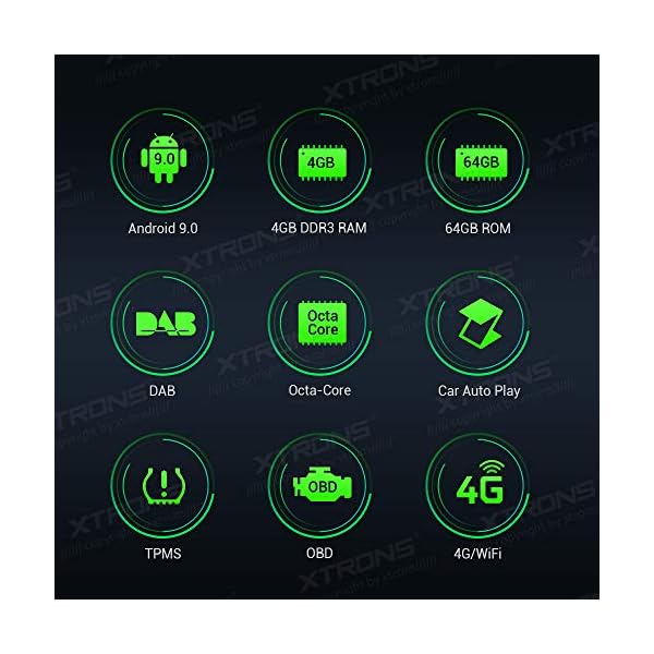 XTRONS 9" 4GB RAM 64GB ROM Android Autoradio Octa Core mit Touchscreen Android 9.0 Autostereo unterstützt 4G WiFi Bluetooth DAB OBD2 CAR Auto Play TPMS Musik Streaming FÜR VW/SEAT/Skoda – Bild 3