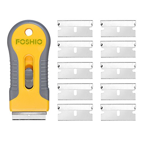 FOSHIO Plastic Retractable Rasierklinge Schaber für Glas Kleber Entferner mit 10 Stück Extra Ersatz Klingen, Profi Fenster Tint Vinyl Wrapping Tools