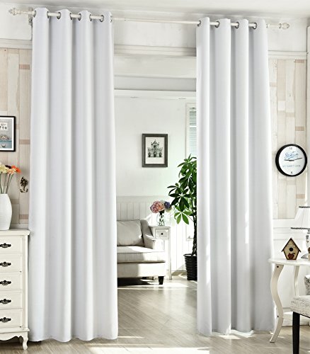 WOLTU® #488-2 2 x Gardine Vorhang blickdicht mit Ösen , 2er Set Verdunkelungsvorhang Verdunkelungsgardine , leicht schwere Vorhang Ösenschal , 135×225 cm , Weiß - 2