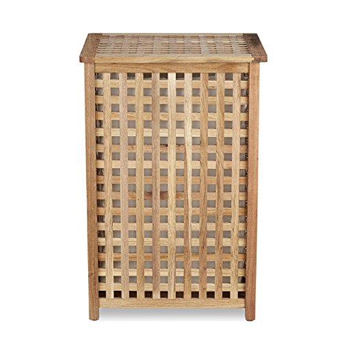 Relaxdays Wäschesammler Walnuss Wäschetruhe mit Deckel HBT 67,5 x 45,7 x 45,7 cm Wäschesortierer Wäschekiste Wäschebox Holz mit Leinensack Wäschekorb mit Wäschesack fassungsvermögen 75 L, natur - 4