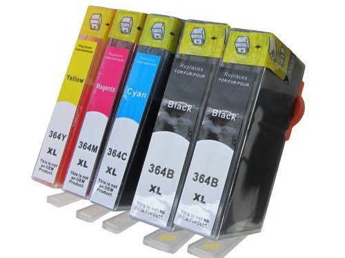 ESMOnline kompatible Tintenpatronen als Ersatz für HP 364XL mit Chip (5 Stück 2 x schwarz 1 x blau 1 x rot 1 x gelb)