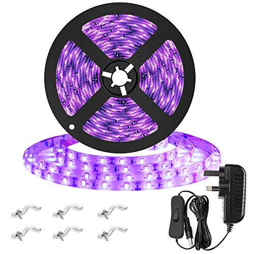 Onforu 16.4ft 5m LED UV Black Light Strips Kit, IP65 Waterproof 12V 24W Black Light Fixtures with GS Adapter, 300 UV LED Beads, Flexible UV Strip for Indoor Outdoor Fluorescent Dance Party, Body Paint