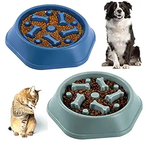 2 Pcs Dog Cat Feeder Slow Eating Pet Bowls, Non Slip Puzzle Feeder Bowls, Anti-Gulping Pet Slower Food Feeding Dishes Preventing Choking Healthy Design Bowl for Dog