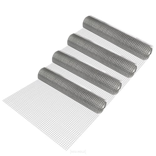 [pro.tec] 4x Rollen Drahtgitter (4-Eck)(1m x 25m)(verzinkt) Schweißgitter Volierendraht Maschendraht Zaun