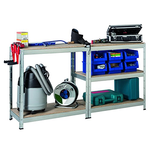 Werkbank Schwerlastregal Regal Steckregal 150x90x30cm Metall verzinkt Regalsystem Steckregalsystem 5 Holz-Böden Traglast 375kg einfache Montage durch Stecksystem kein Verschrauben Schulte - 4