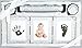 New Baby Unisex Boy Girl Gift 4 Piece Keepsake Set, First Curl Tooth Box, Birth Certificate Holder, Hand and Footprint Prints Kit, Brushed Silver White