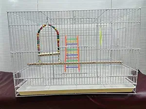 White Bird cage for Budgies,Finches,Love Birds,Cocktails,Conures,Cuttlefish BoneHolder ,Cuttlefish Bone, 2 Cups ,2 Perch Stick, 2swings and Ladder L : 24