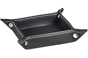 DAMDAM GO - Bandeja Vaciabolsillos para Dejar Llaves Monedas, Bandeja Polipiel, Plegable Cuadrado Práctica de Almacenamiento - Negro