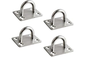 Mooche 4PCS M6 Pad Eye Plate Suspension Ceiling Hook, Stainless Steel Brushed Heavy Duty U Shape Staple Ring Loop with Screws for Wall Ceiling Hanging